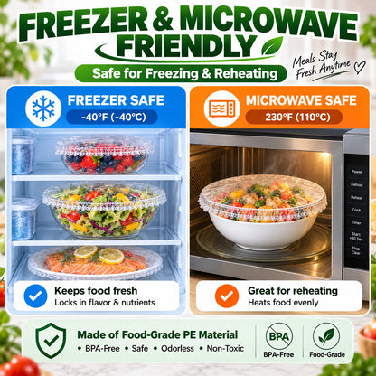 ❄️ 100PCS Disposable Stretch Food Covers🍽️Elastic Kitchen Bowl & Plate Lids, Plastic Wrap Alternative for Food Storage & Leftovers Preservation 🥗