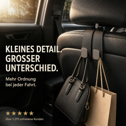 ✨ Auto Headrest Hooks 🚗🛑 Anti-Tip Protection During Hard Braking | Sturdy Double Hooks for 🛍️ Shopping Bags, 👜 Handbags, 🎒 Backpacks & 🥡 Takeaway | Soft Faux Leather