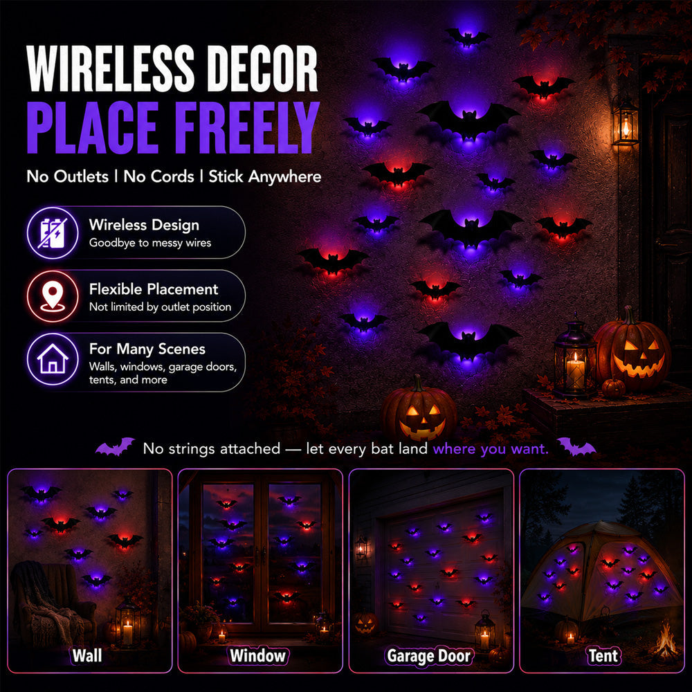 🎃 3D LED Bat Light Halloween Wall Decor🦇🦇 – Glowing Spooky Party Ornaments