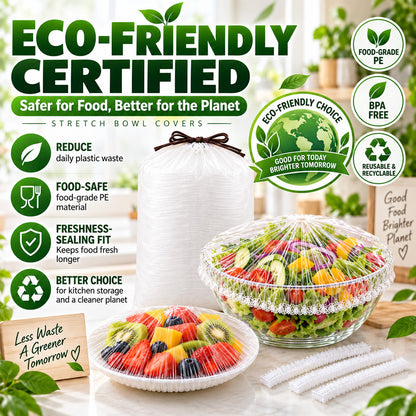 ❄️ 100PCS Disposable Stretch Food Covers🍽️Elastic Kitchen Bowl & Plate Lids, Plastic Wrap Alternative for Food Storage & Leftovers Preservation 🥗