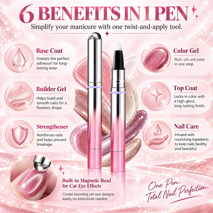 ✨6-in-1 Nail Care & Cat Eye Pen – All-in-One Base, Builder, Color & Top Coat with Magnetic Bead