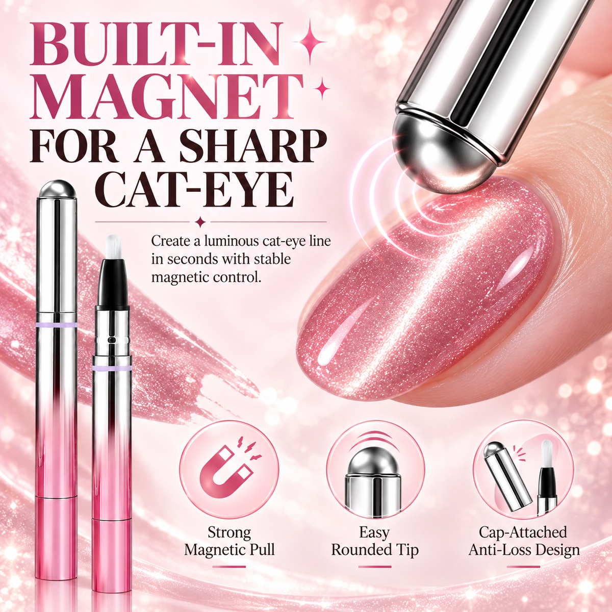 ✨6-in-1 Nail Care & Cat Eye Pen – All-in-One Base, Builder, Color & Top Coat with Magnetic Bead