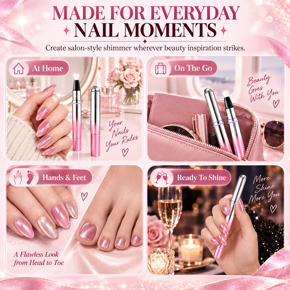 ✨6-in-1 Nail Care & Cat Eye Pen – All-in-One Base, Builder, Color & Top Coat with Magnetic Bead