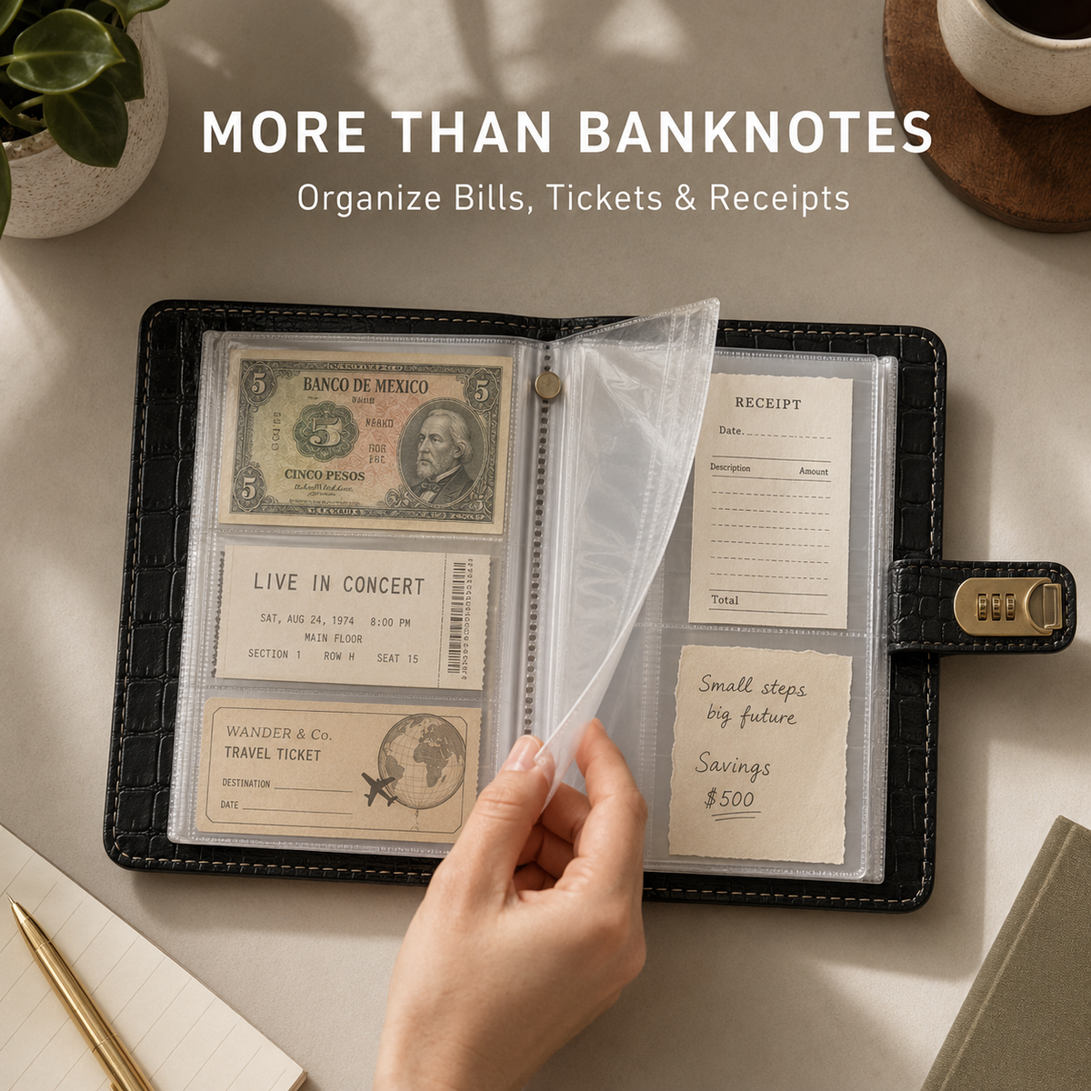 💵 100 Transparent Pocket Currency & Receipt Collectors Album