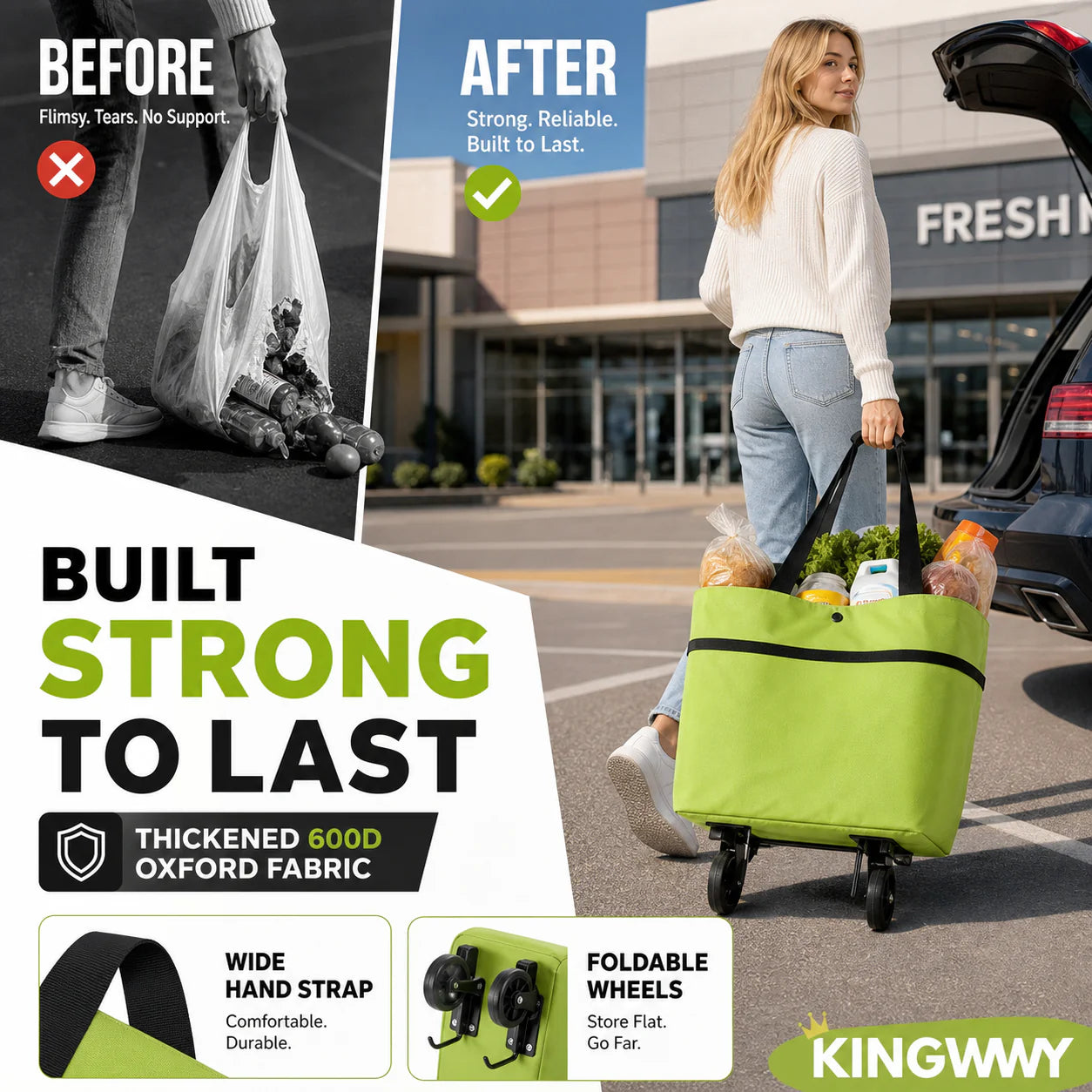 🛒Foldable 2-in-1 Rolling Shopping Bag  Foldable Shopping Cart