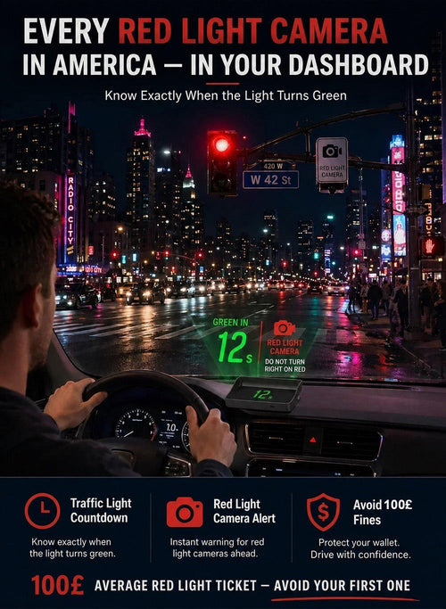 🚗50% OFF | Car GPS HUD Head-Up Display, Digital MPH Speedometer, Red Light Camera Alert & Traffic Light Countdown, Driver Safety Device to Avoid Driving Fines